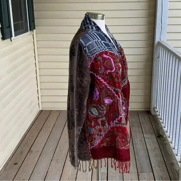 Soft Surroundings Juliette Fringe Kimono Size XS 100% Wool Mixed Media Boho - Picture 3 of 11